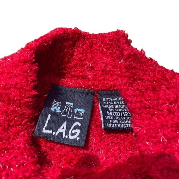 Vintage 90s Y2K Bright Red Sparkly Fuzzy Tight Fitting Sweater - Picture 5 of 5
